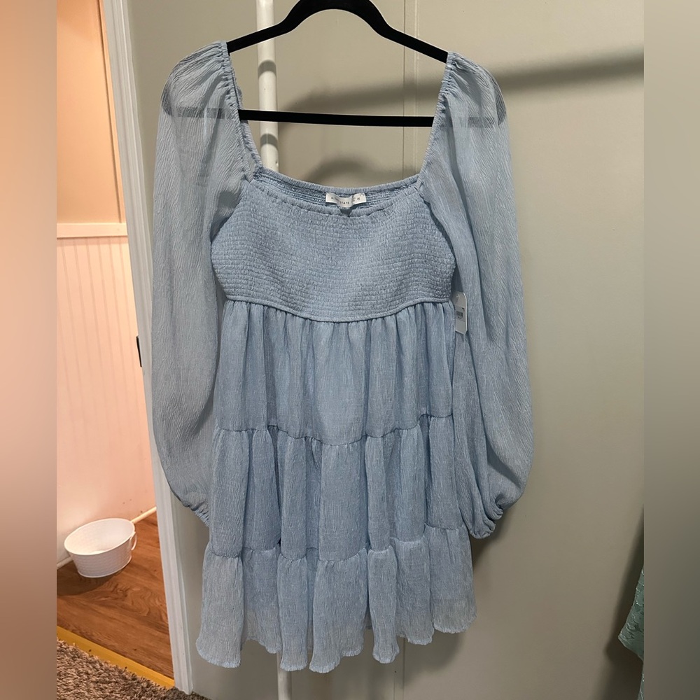 Altar’d State Light Blue Smocked Longsleeve Mini Dress new with tags Medium